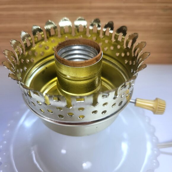 Hurricane Lamp Vintage Electric White Milk Glass Floral Tabletop or Bedside Lamp - Picture 7 of 10